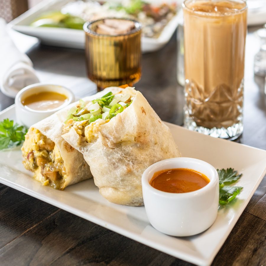 Breakfast burrito with green chili