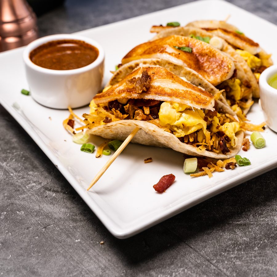 Breakfast tacos with salsas